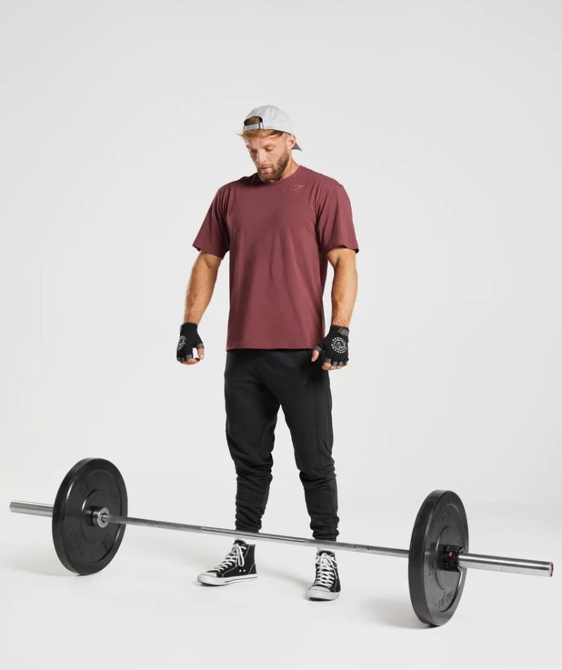 Men's Gymshark Power T-Shirts Burgundy | NZ 3AZRDP